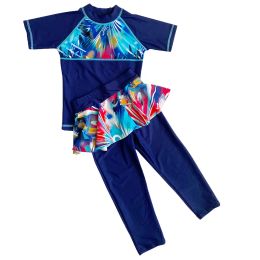 Swimwear Little Girls Fullbody Rash Guard Two Piece Long Sleeve Uv Protective Upf50+ Long Sleeve Swimsuit High Neck Kids Girl Wetsuit