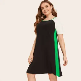 Dresses Plus Size Short Sleeve Summer Casual Dress Women Loose Aline Dress Black And White Fit Flare Knee Length Dress 5XL 6XL 7XL 8XL