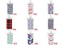 Women Lipstick Holder Cross Ripple Colorful Printed Patterns Chapstick Lipstick Holder Lip Balm Keys Rings Pouch Keychain Bags3655778