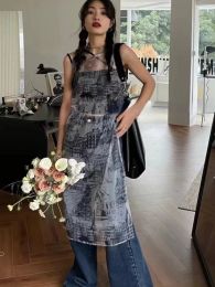 Dress Summer Korean Fashion See Through Women Dress Y2k Aesthetic Newspaper Print O Neck Dresses Harajuku Vintage Sleeveless Vestidos