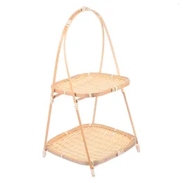 Dinnerware Sets Bamboo Snack Stand Steamed Bun Basket Handmade Fruit Storage Baskets Cake Vegetable Weaving