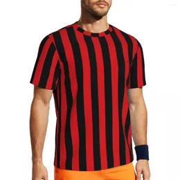 Men's T Shirts Vertical Striped T-Shirt Red And Black Stripes Novelty Sportswear Short-Sleeve Quick Dry Tshirt Summer Vintage Tees