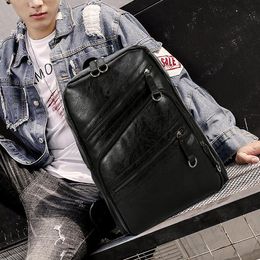 Men's shoulder bag 2 Colours simple solid Colour travel leisure backpack soft light leather student backpack Joker double zipper fashion handbag 1004#