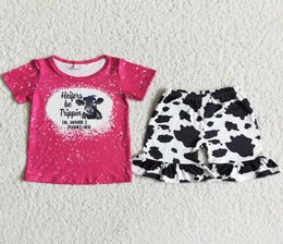 Summer Kids Clothing Sets Ruffle Shorts Baby Girls Designer Clothes Short Sleeve Milk Silk Fashion Heifer Cow Print Boutique Girl 7256905