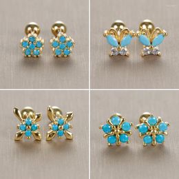 Stud Earrings 2pcs Stainless Steel Petal Turquoise For Women Gold Colour Piercing Screw Earring Fashion Wedding Jewellery 2024