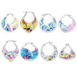 Natural Poetry 925 Sterling Silver Blue and Cubic Zirconia Flowers Leaves DIY Colourful Enamel Fine Earrings Party Jewelry Gifts 29197422