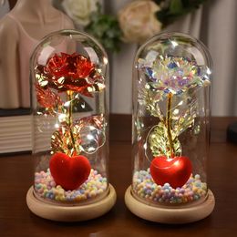 Rose Artificial Flower Glass Cover Handmade Eternal Ornaments Decorations Valentines DaybirthdayMothers Day Gifts 240228
