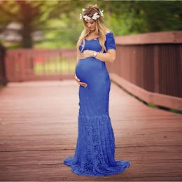 Dresses Lace Maternity Dress for Photo Shoot Elegant Short Sleeve Fitted Gown Pregnancy Dress for Baby Shower Women Photography Prop