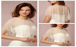 Ivory Beading Bridal Wraps Jackets Bolero Tulle Wedding Jackets Wedding Wrap Bateau Neck Illusion Sleeves Custom Made Size Weddi1412884