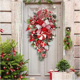 Decorative Flowers & Wreaths Decorative Flowers Wreaths Christmas Wreath Candy Cane Artificial Window Door Hanging Garlands Rattan Hom Dhvli