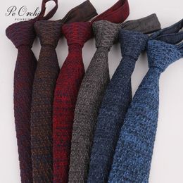 PEORCHID Navy Skinny Men's Knitted Tie Slim Cut Grey Wine Red Knitting Blue Necktie Wedding Tie Groomsmen Gift Cravatte Uomo1241n