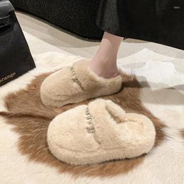 Slippers Shoes Women Cover Toe Flat Platform Slides Med Flock Flip Flops Pantofle Soft Plush 2024 Basic Rubber With