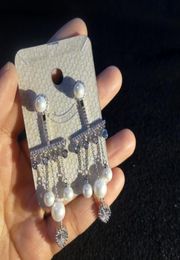 FashionDesign Jewelry Women Fashion Wedding Luxury Pearls Tassel Drop Water Earrings Bling CZ Crystal Dangler2243791