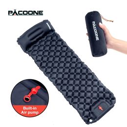 PACOONE Outdoor Camping Sleeping Pad Inflatable Mattress with Pillows Ultralight Air Mat Built-in Inflator Pump Travel Hiking 240304