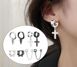 Hoop Earrings 8 Pieces Punk Cross Chain Pendants Piercing Earring Vintage Hip Hop Ear Jewelry Dangle Hinged Men9022416