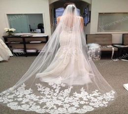 2019 Bridal Accessories Wedding Dresses Veils White Ivory Beautiful Cathedral Length Lace Edge Long Bride Veil New Cheap Bridal Ac5650875