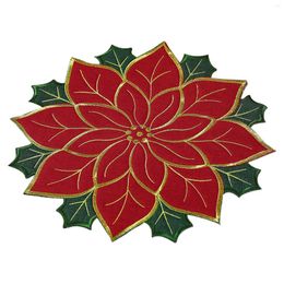 Table Mats Creative Christmas Holly Leaf Placemat Linen Sponge Runner Pad Scald Proof Insulation Decorative Mat Xmas Party Supplies