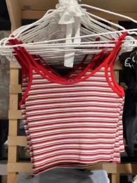 Camis Retro Red Striped Camis Tops Women Summer Streetwear Soft Cotton Sleeveless Short Tank Ladies Vintage Sweet Y2k Crop Top 2023
