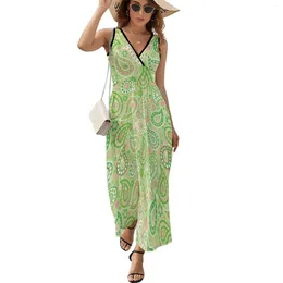 Casual Dresses Paisley In Green Pink Coral And White Sleeveless Dress Elegant Gown Summer For Women 2024