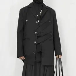 Men's Suits 2024 Casual Suit Jacket Original Clothing Niche Black Ruffian Handsome Loose Mid Length