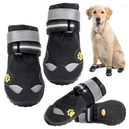 Dog Apparel Boots Non-Slip Protectors Shoes 4pcs Rugged Sole With Reflective Straps For Medium To Large Dogs