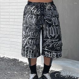 Men's Shorts Y2K Full Print Graffiti Baggy Casual Summer Over Knee Wide Leg Streetwear Drawstring Five Point Pants Oversized