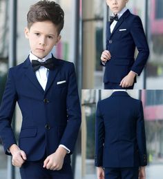 Navy Blue 2 Pieces Boys Suit Formal Wear Custom Made Slim Fit Boy Wedding Suit Jacket Pants6322012