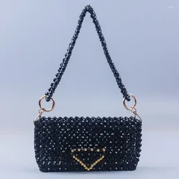 Evening Bags Fashion Retro Black Shoulder Handmade Beaded Woven Women's Bag Personalised Versatile Simple Mini Handbags For Women