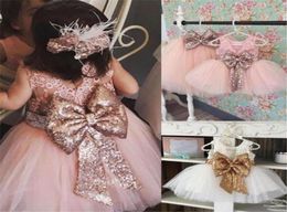 Baby girls lace tutu skirts with sequin big bow toddler wedding dress kids sundress children boutique clothing2480906