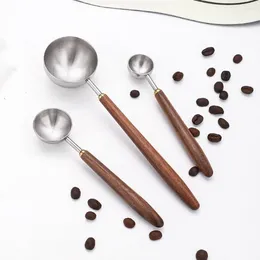 Measuring Tools Walnut Handle Coffee Bean Spoons Long 304 Stainless Steel Scoop 3/8/23ML Powder Spoon
