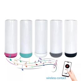 Music Speaker Tumbler 20oz Sublimation Skinny Stainless Steel Double Wall Bluetooth Tumbler Cup with Detachable LED Light