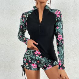 Swimwear Swimwear Women 2023 Long Sleeve Swimsuit With Shorts Sport Surfsuit Monokini Beachwear TwoPiece Bathing Suits Female Rash Guard