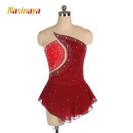 Dresses Nasinaya Figure Skating Dress Customized Competition Ice Skating Skirt for Girl Women Kids Performance 2 pieces Wine Red