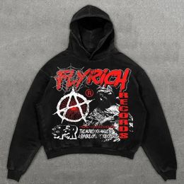Y2K Hoodie Sweatshirt Mens Hip Hop Mummy Fly Get Rich Vintage Graphic Print Harajuku Gothic Pullover 240301
