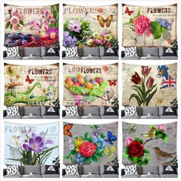 Tapestries Retro Flowers Tapestry Wall Hanging Oil Painting Printing Decor Home Decoration Background