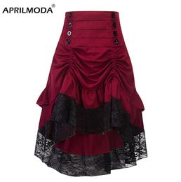 Costumes Steampunk Gothic Skirt Lace Women Clothing High Low Ruffle Party Skirts Lolita Red Mediaeval Victorian Gothic Punk Skirt M6810613