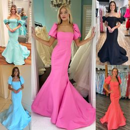 Long Fitted Prom Queen Dress 2k24 Cap Balloon Sleeves Mermaid Pageant Winter Formal Evening Party Runway Black-Tie Gala Oscar Hoco Gown Aqua Coral Pink Lilac Taffeta