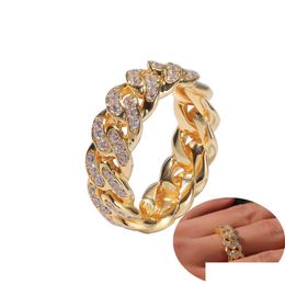 Band Rings 8Mm Mens Cuban Link Chain Rings Hip Hop Zircon Stone Gold Sier Iced Out Ring For Women Hiphop Jewellery Gift Drop Delivery J Dhfb8