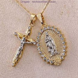 Pendant Necklaces Classic Gold Plated Cross Crucifix Jesus Necklace Virgin Mary Religious Jewellery For Men Women Party Gifts V9GA