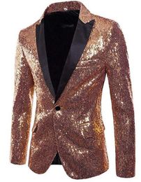 Gorgeous Rose Gold Men Show Coat Men039s Shiny Sequins Suit Jacket Blazer One Button Tuxedo for Party Wedding Banquet Prom1881191