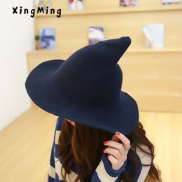 Along the sheep wool cap knitting fisherman hat qiu dong Female fashion witch pointed basin bucket hat accessories185J