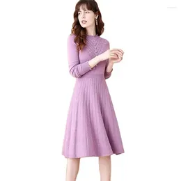 Casual Dresses This Charming Elegant Purple Bottoming Knit Sweater Slim Dress Female 2024 Autumn And Winter Waist-Covering A-Line