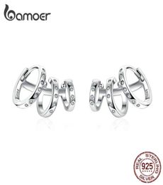 Ear Cuff Genuine 925 Sterling Silver Punk Tirple Circle Hoop rings for Women Clips Chic Fashion Jewelry BSE085 2201089410065