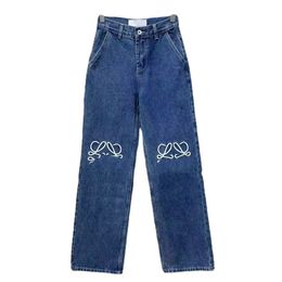 Loewew Jeans Designers Women Fashion Luxury Loeewewe Jeans Lowewes Jeans Threaded Hollowed Out Letter Graphic Denim Pants Casual Long Straight Denim Fashion 4351