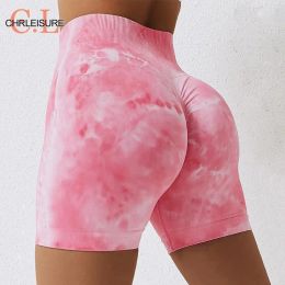 Shorts CHRLEISURE Tie Dye Gym Shorts Seamless Fitness Shorts Women High Waist Tights Push Up Sports Shorts Workout Gym Outfit Wear