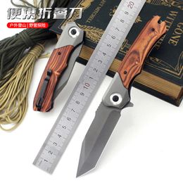 Advancers Camping Outdoor With Redwood Handle Portable Pocket Titanium Plated Folding Knife 318653