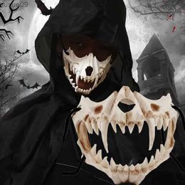 Designer Masks Party Mask Long Teeth Demon Samurai Skeleton Half Face Mask Wolf Dragon Tiger Houjuu Nue Mask Cosplay Halloween Costume Props