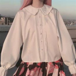 Shirt 2021 Student White Shirt Cute Doll Collar Flared Long Sleeves Shirt Small Fresh Loose Large Size Cheap Top Kawaii Clothes Women