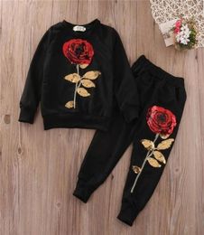 Sell Spring Unisex Clothes Designer Girls Tracksuit Boutique Kids Rose Sequin Print Hoodies Pant Toddler Child Clothing Set 37Y Y4055502