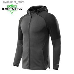 Men's Casual Shirts Karentea Men Running Jacket Windbreaker Hooded Sports Leisure Jackets Coat Mens Gym Tracksuits Sportswear Jogging Clothing L240306